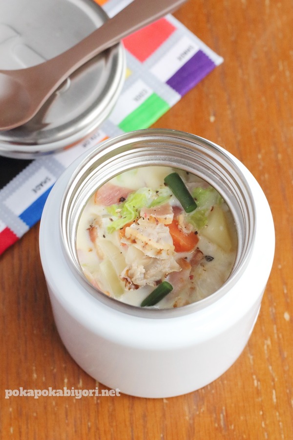 スープジャーで時短！ホタテと白菜のみそチャウダー｜朝12分の温活レシピ