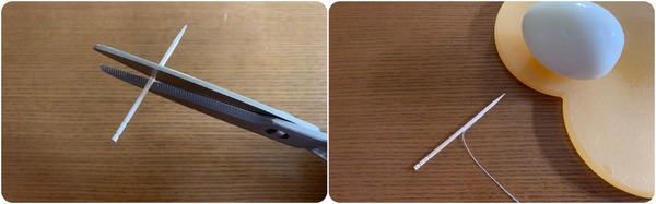 ゆで卵のギザギザカットは爪楊枝と糸を使用