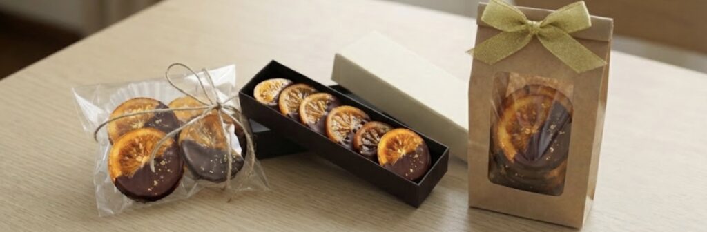 オランジェットのおすすめラッピング、ラッピング苦手な人は模様付きのジッパーバッグがおすすめ