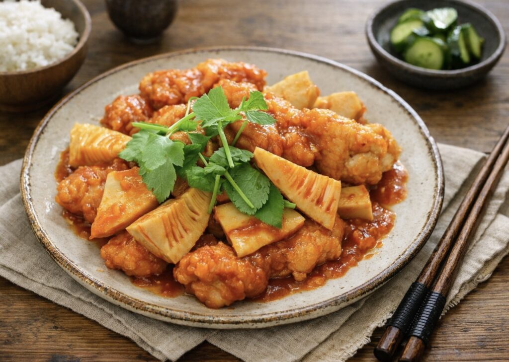 鶏肉とたけのこのチリソース炒めレシピ｜揚げ焼きで絶品！本格中華の作り方