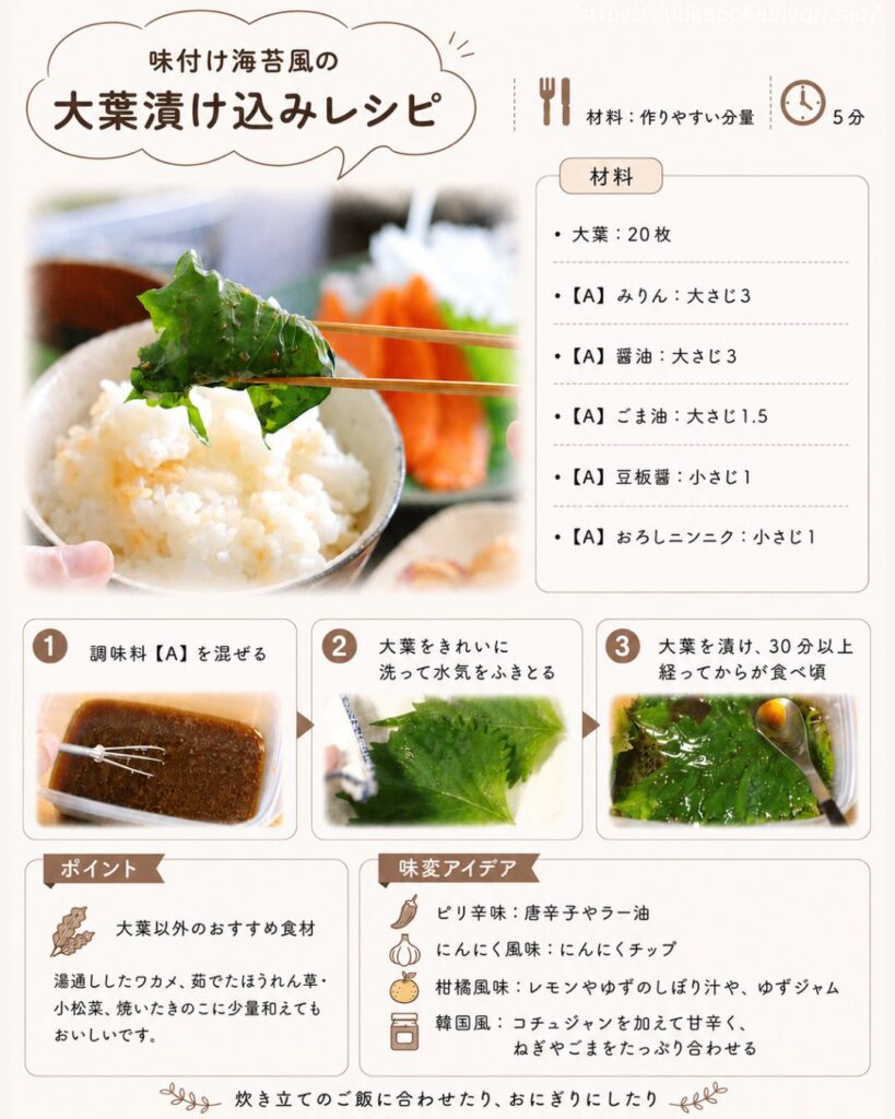 味付け大葉の、印刷保存用レシピカード