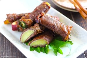 さつまいもの牛肉巻き｜大葉を一緒に巻いて甘辛照り焼きにしたレシピ